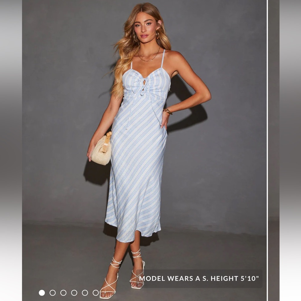 Baby Blue Striped Midi Dress - Vici